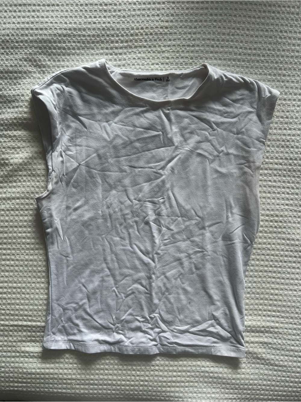 Abercrombie & Fitch Paloma Top White, Ruched Waist, Mock Neck, Cap-Sleeve Tee